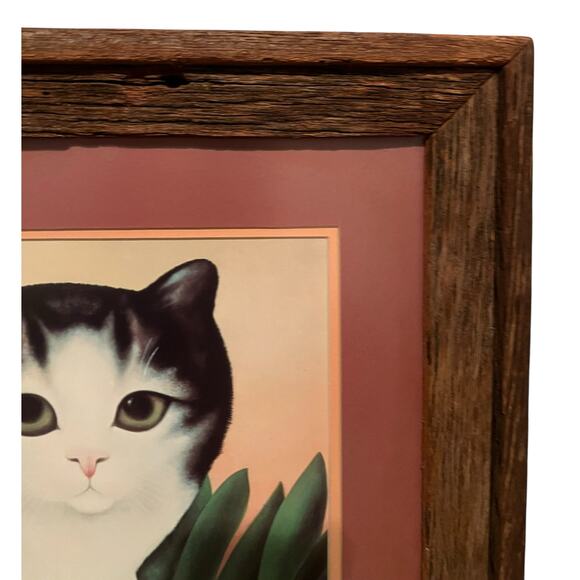 Martin Leman Cat Print Matted Glass and Wood Frame Black & White 27.5” x 19.5” - Picture 6 of 7